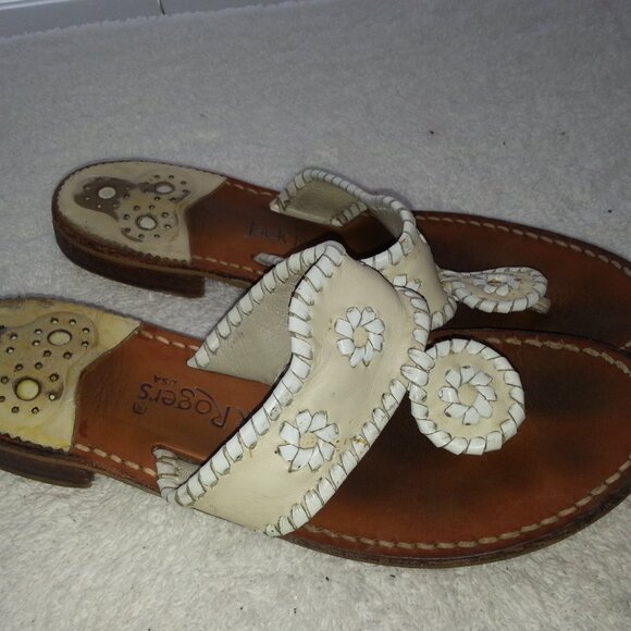 Size 8 Jack Rogers Leather Sandals Worn White - Picture 3 of 11